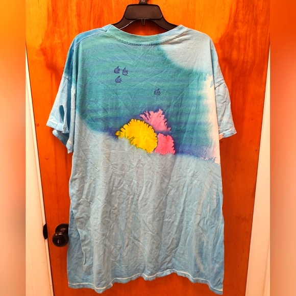 Vtg 90s Single Stitch Watercolor Artsy Key West Sea Notes Tropical T Shirt 3XLT - Picture 5 of 13